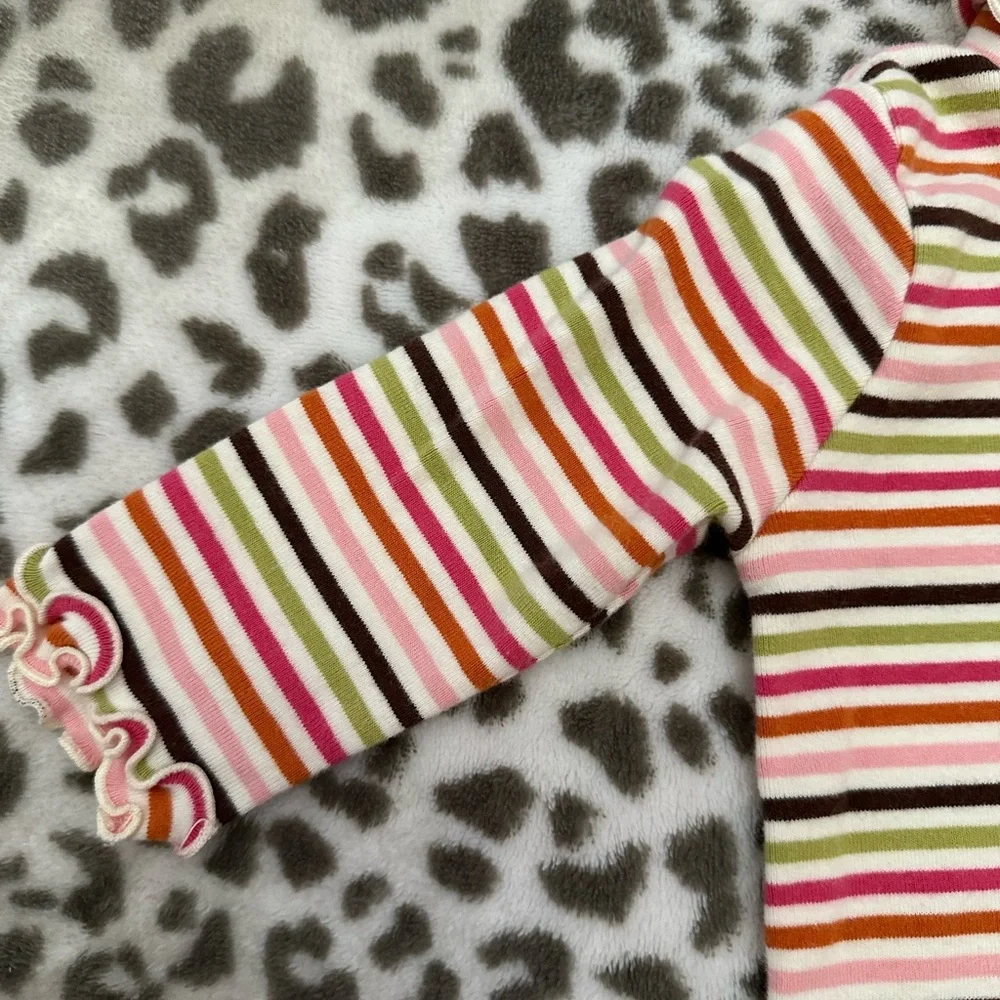 NWOT 2005 Gymboree Ruffle Turtleneck in Pink Brown Green Stripe Size 6-12 Months